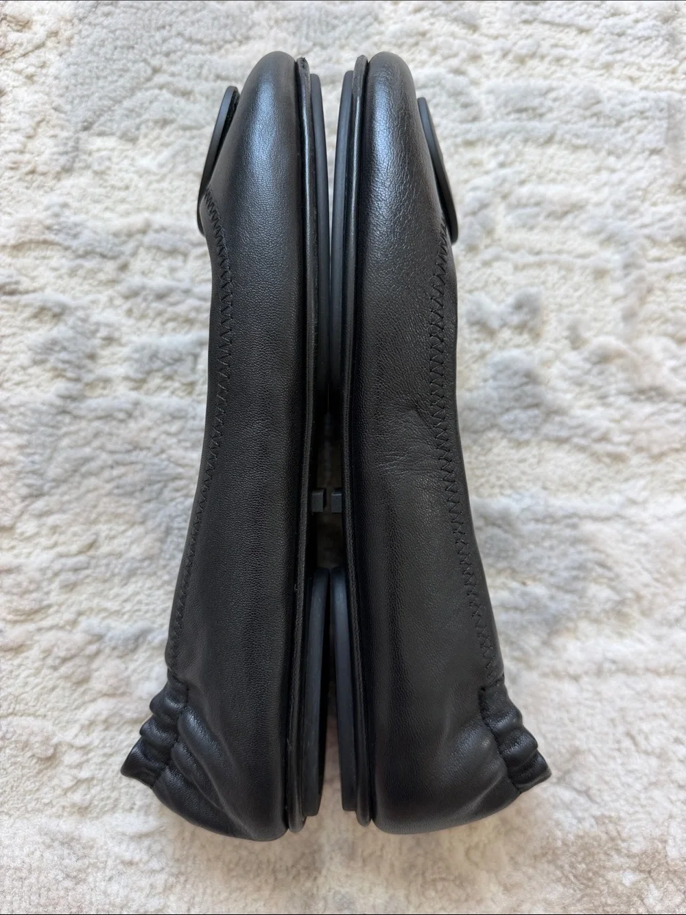 Tory Burch Black Leather Logo Ballet Flats